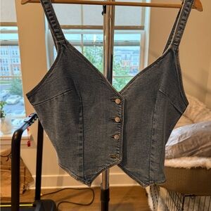 H&M Denim Crop Top with Button Detail